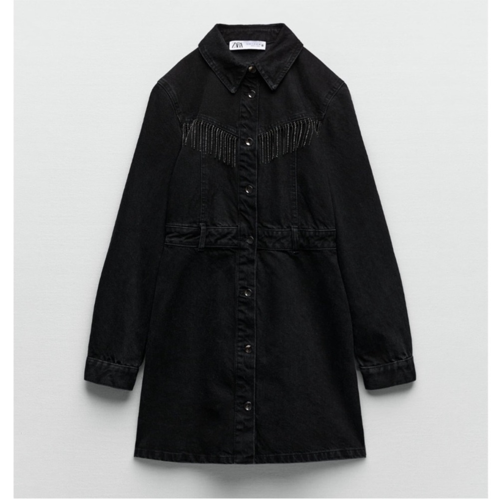 Zara Black Denim Rhinestone fringe dress